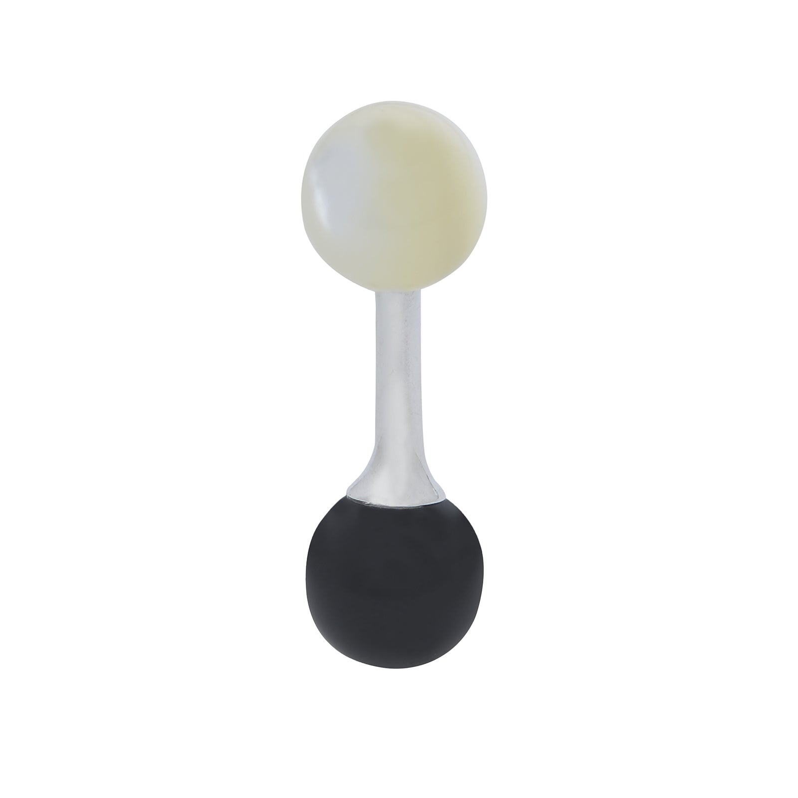 View 3 of product Turnbull & Asser's Reversible Onyx and Mother-of-Pearl Bulb Sterling Silver Cufflinks have curved bars with black onyx on one end and white mother-of-pearl on the other, perfect for elevating a black tie look. Shown on a plain white background.