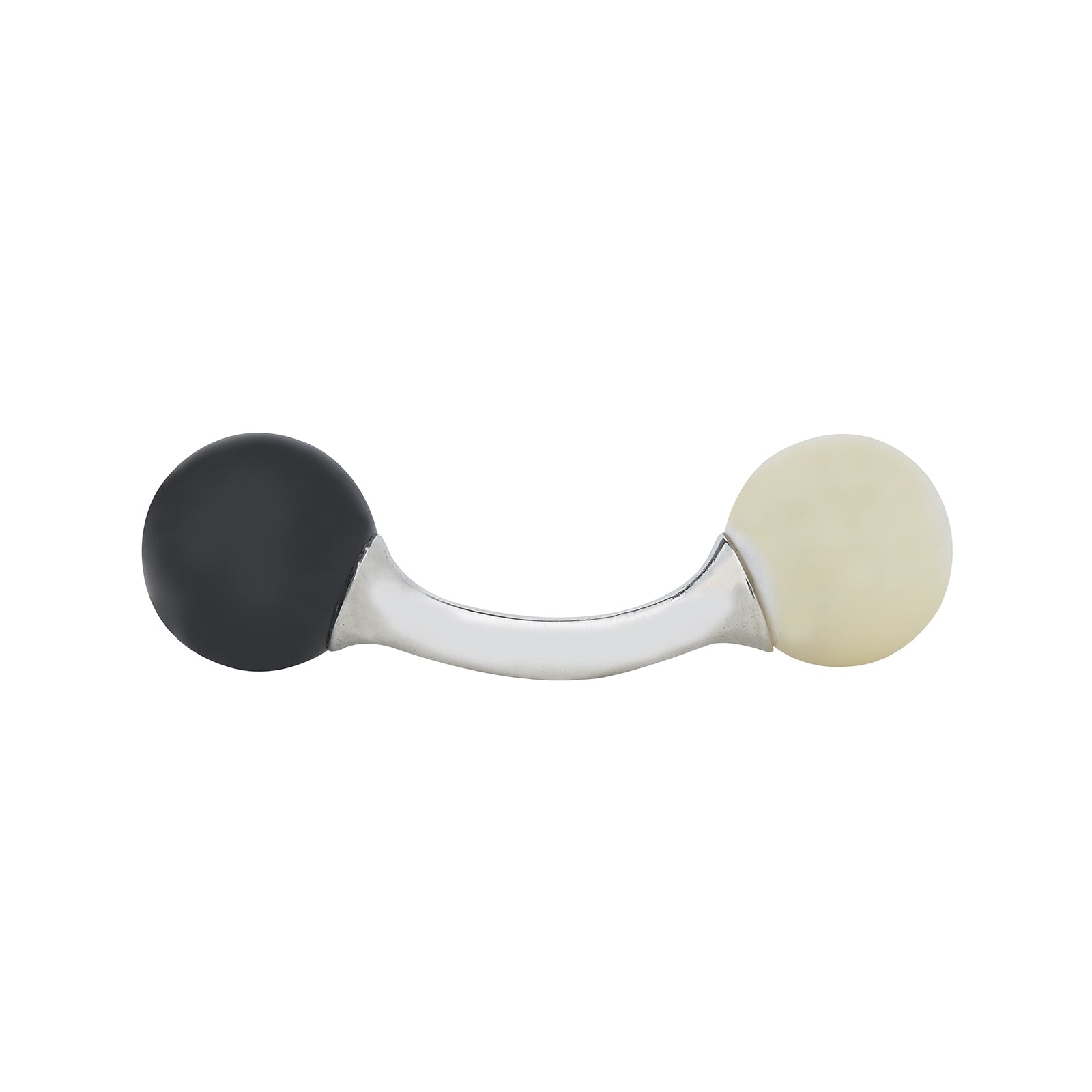 View 2 of product Turnbull & Asser's Reversible Onyx and Mother-of-Pearl Bulb Sterling Silver Cufflinks have curved bars with black onyx on one end and white mother-of-pearl on the other, perfect for elevating a black tie look. Shown on a plain white background.