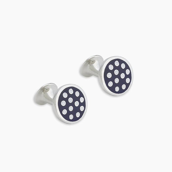 Spotted Navy and White Sterling Silver Enamelled Cufflinks Image 4