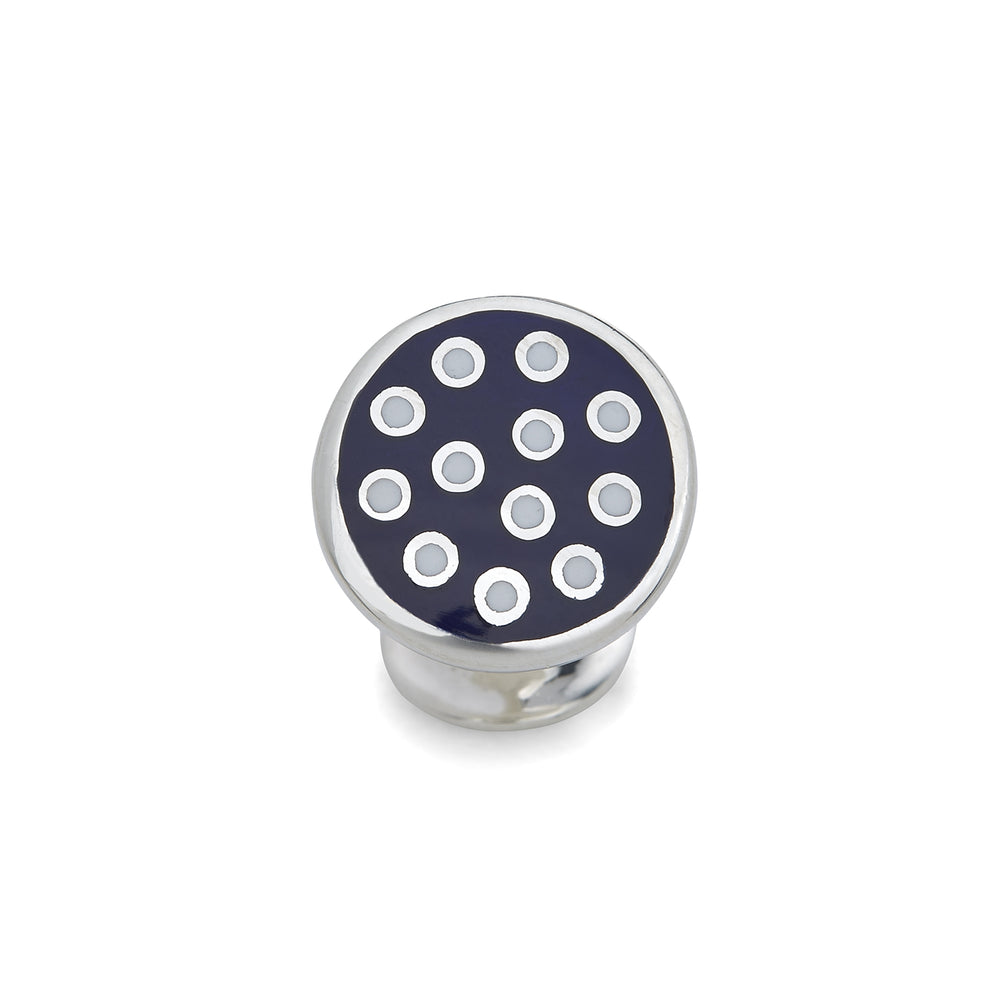 The Spotted Navy and White Sterling Silver Enamelled Cufflinks by Turnbull & Asser feature a navy enamel face with evenly spaced silver dots, making them a smart finishing touch for any outfit.
