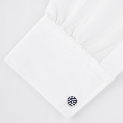 Spotted Navy and White Sterling Silver Enamelled Cufflinks Image 3