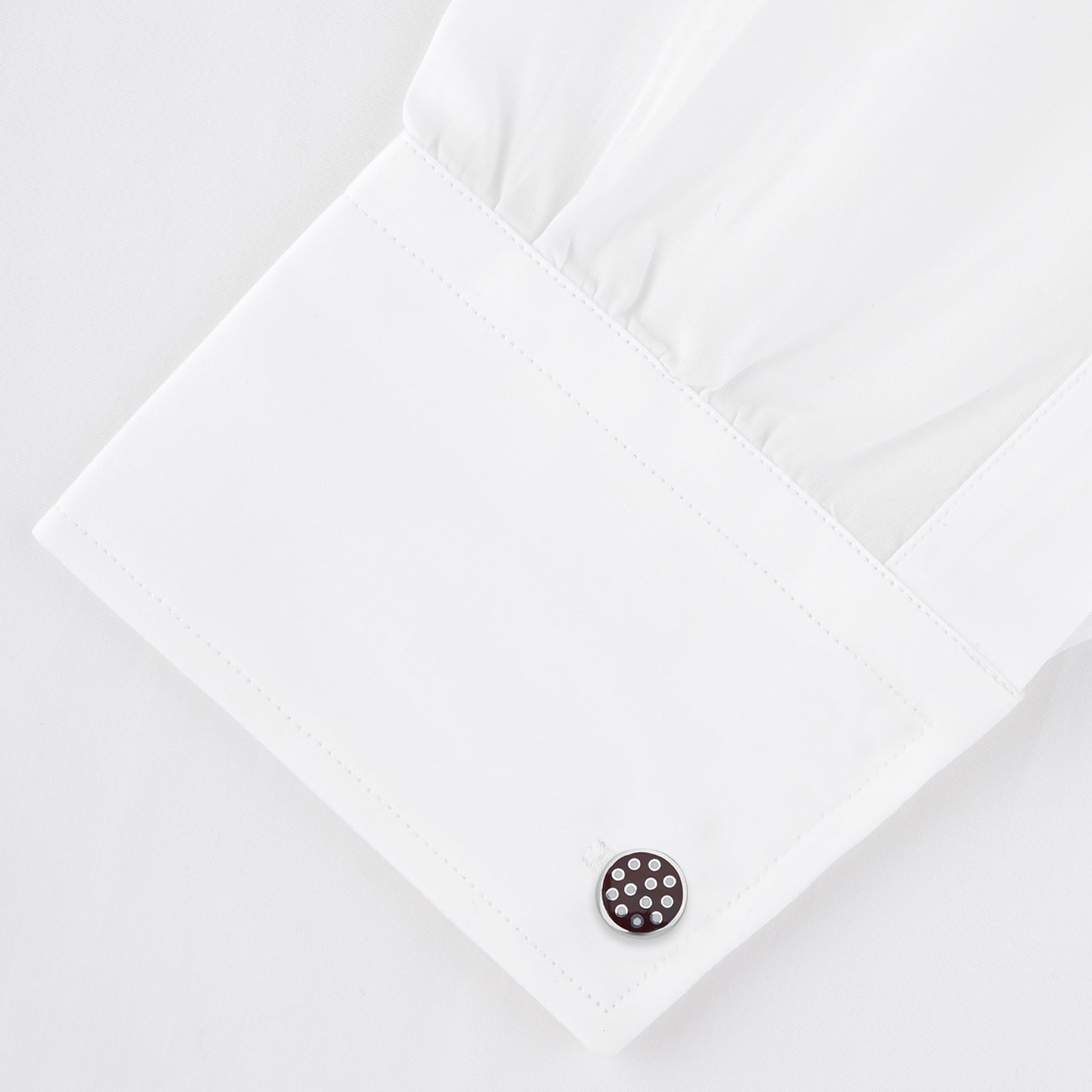 View 4 of product Turnbull & Asser’s Spotted Burgundy and White Sterling Silver Enamelled Cufflinks add subtle sophistication to your smart attire with a stylish dot pattern on a rich background.
