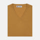 The Sunflower Yellow V-Neck Cashmere Slipover by Turnbull & Asser is neatly folded on a white background, showing the front and label—ideal for formal layering or as a versatile cashmere addition to your wardrobe.