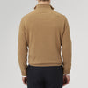 View 4 of product The Turnbull & Asser Natural Half-Zip Cashmere Jumper, light brown with a high collar and silver zip, is folded neatly against a white background. One sleeve shows its ribbed cuff—ideal for stylish layering.