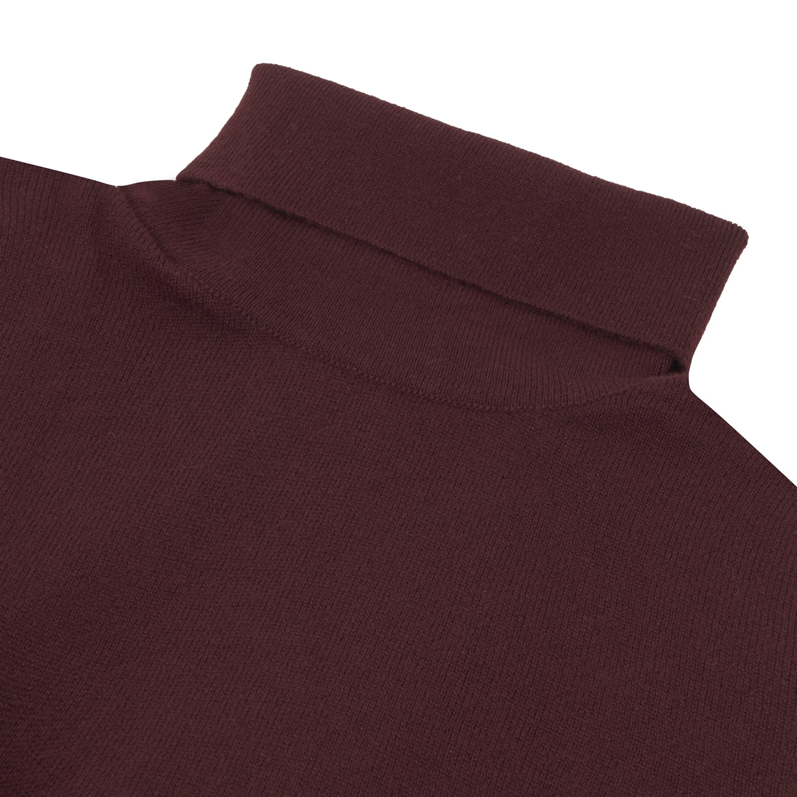View 2 of product A folded, long-sleeve Port Cashmere Roll Neck Jumper by Turnbull & Asser in burgundy is displayed on a white background, highlighting this stylish men's autumn piece.