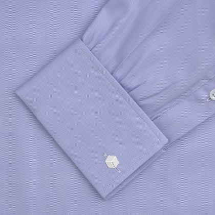 Light Blue Herringbone Sea Island Quality Cotton Shirt with T&A Collar and Double Cuffs Image 3