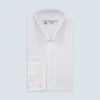 View 1 of product The Turnbull & Asser White Superfine Oxford Cotton Shirt features a T&A collar and 3-button cuffs, elegantly displayed against a light grey background.
