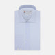Turnbull & Asser's Tailored Fit Two-Fold 120 Light Blue Shirt features a classic Kent collar, white buttons, long sleeves with 2-button cuffs, and an inner collar label.