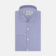 The Turnbull & Asser Tailored Fit Blue Fine Bengal Stripe Cotton Shirt features a Kent collar, double cuffs, and thin white stripes. Displayed neatly folded against a white background.