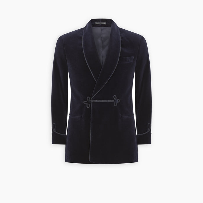 Navy Double Breasted Velvet Smoking Jacket Image 2