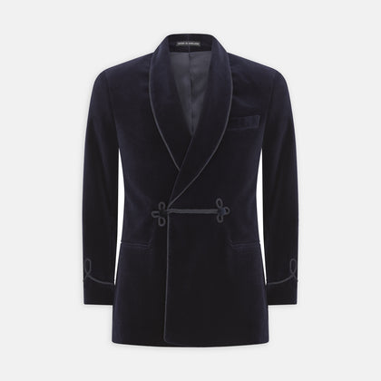 Navy Double Breasted Velvet Smoking Jacket Image 1