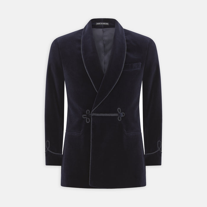 Navy Double Breasted Velvet Smoking Jacket Image 1