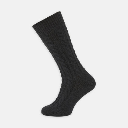 Charcoal Cable Knit Cashmere Socks