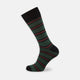The Turnbull & Asser Forest Green, Black and Red Stripe Cotton Mix Short Sock features a black toe, heel, and cuff—comfortably made in Britain—shown on a plain white background.