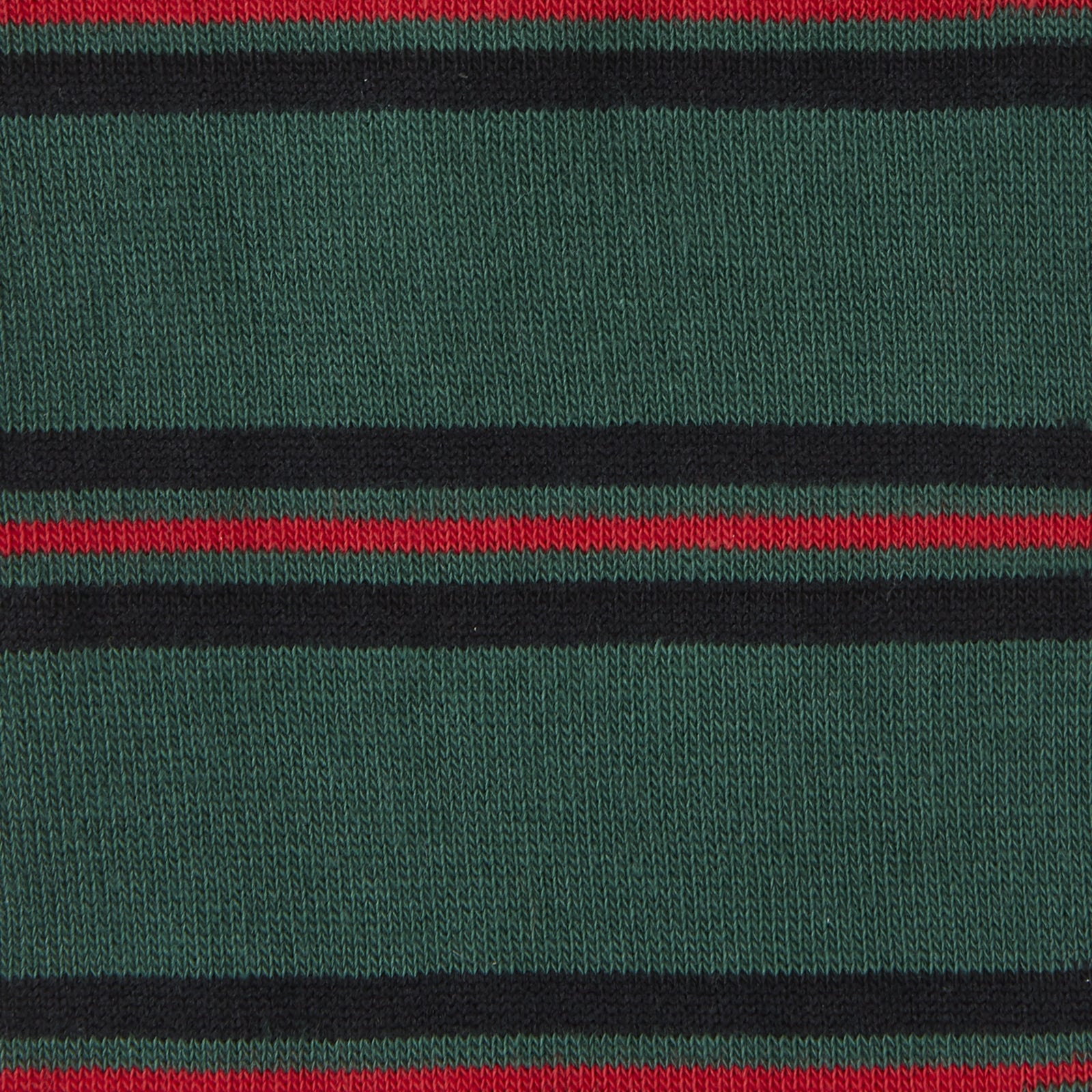 View 2 of product The Turnbull & Asser Forest Green, Black and Red Stripe Cotton Mix Short Sock features a black toe, heel, and cuff—comfortably made in Britain—shown on a plain white background.