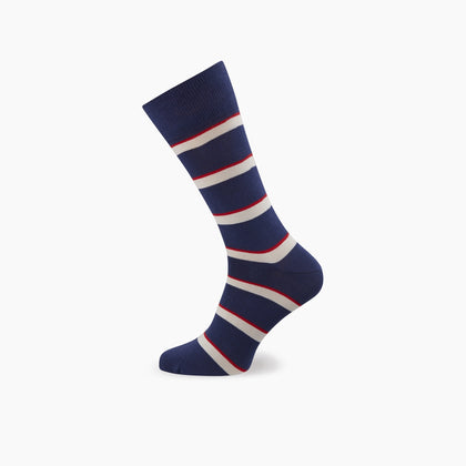 Navy, Red and White Stripe Cotton Mix Short Socks Image 2