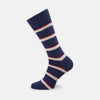 View 1 of product A Turnbull & Asser Navy, Red and White Stripe Cotton Mix Short Sock is shown on a white background, featuring thick white stripes with thin red lines. Made in Britain.