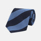 The Turnbull & Asser Navy and Blue Block Stripe Repp Silk Tie features wide navy and blue diagonal stripes on luxurious textured silk, elegantly presented against a white background.