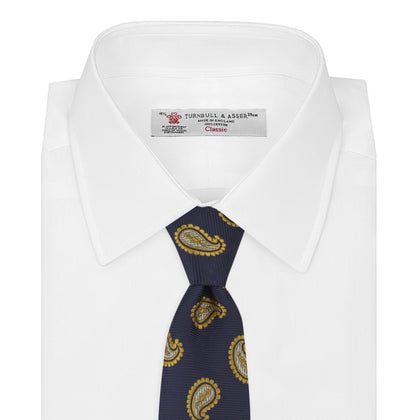 Navy and Gold Floating Paisley Silk Tie Image 1