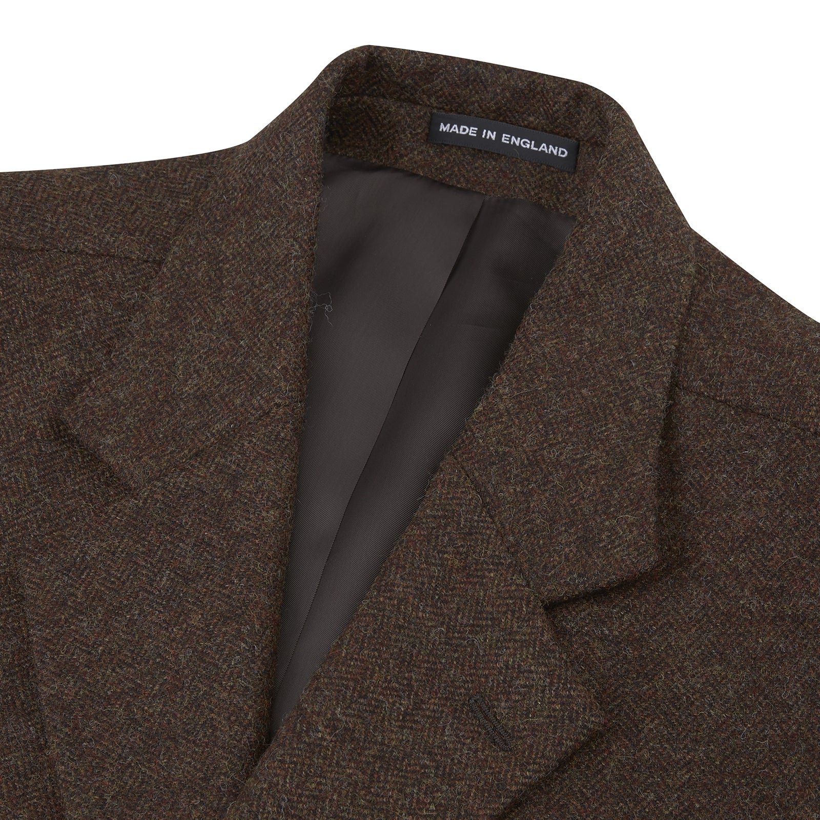 View 5 of product The Hopton Brown Herringbone Wool Coat by Turnbull & Asser is displayed against a white background.