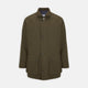 The Turnbull & Asser Dark Green Dry Wax Cotton Field Coat features a front zipper, snap buttons, two large flap pockets, two chest slant pockets, a stand collar, and a classic tailored design in durable dry wax cotton.