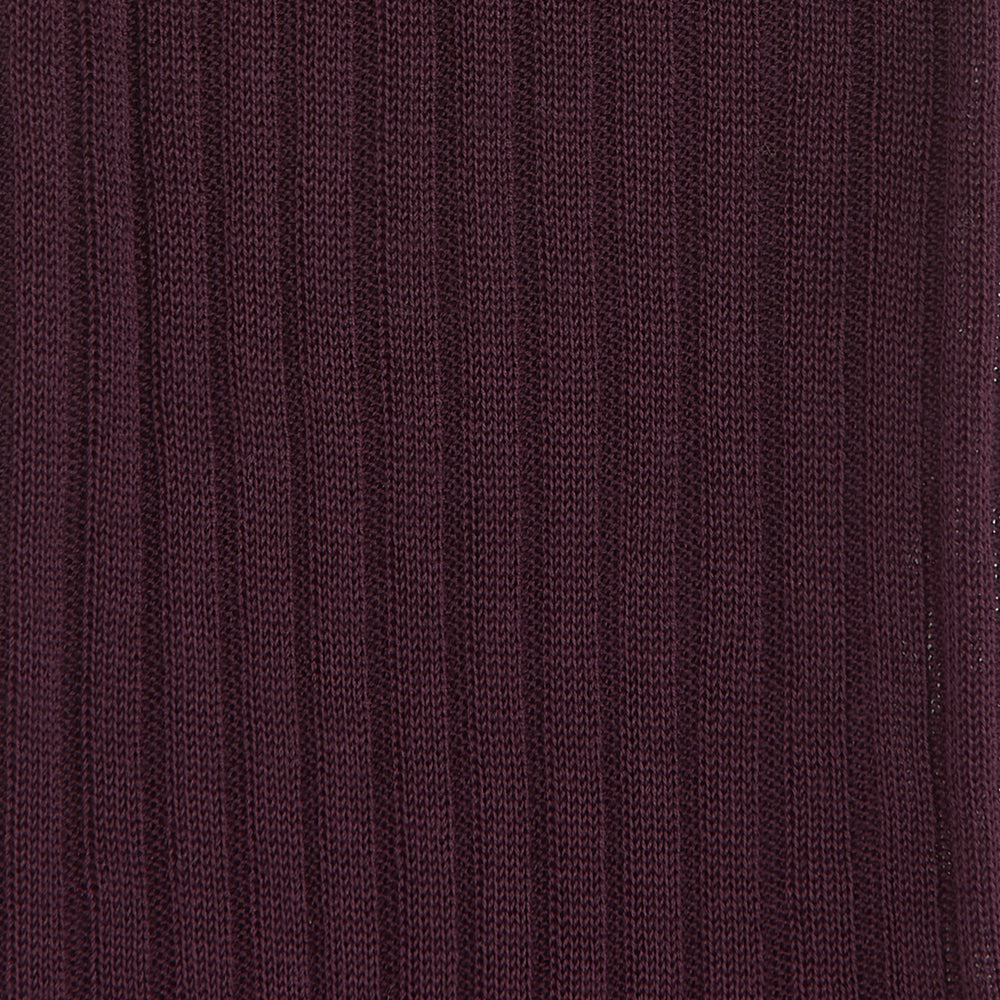A single Burgundy Short Cotton Sock by Turnbull & Asser, featuring a ribbed texture and lustrous finish, is displayed upright against a plain white background.