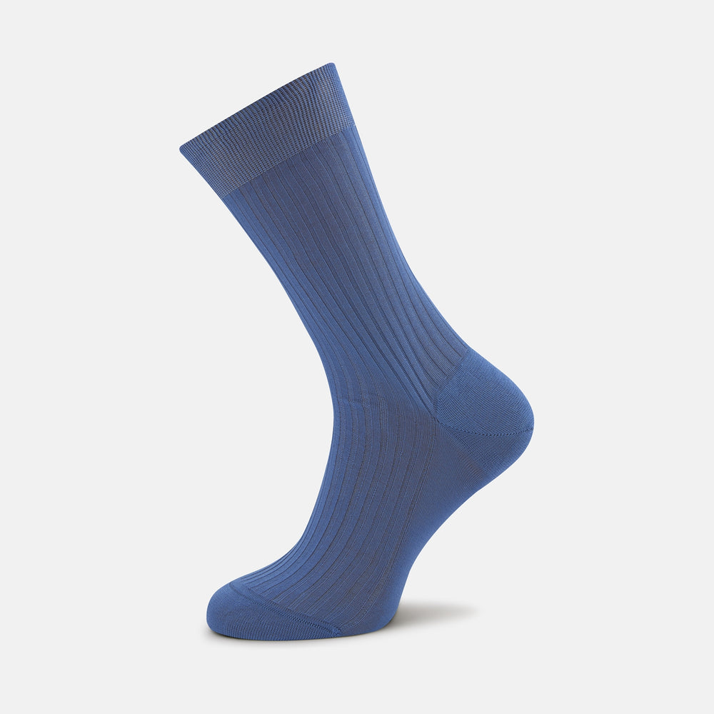 A single Denim Blue Short Pure Cotton Sock by Turnbull & Asser is shown upright against a light background.
