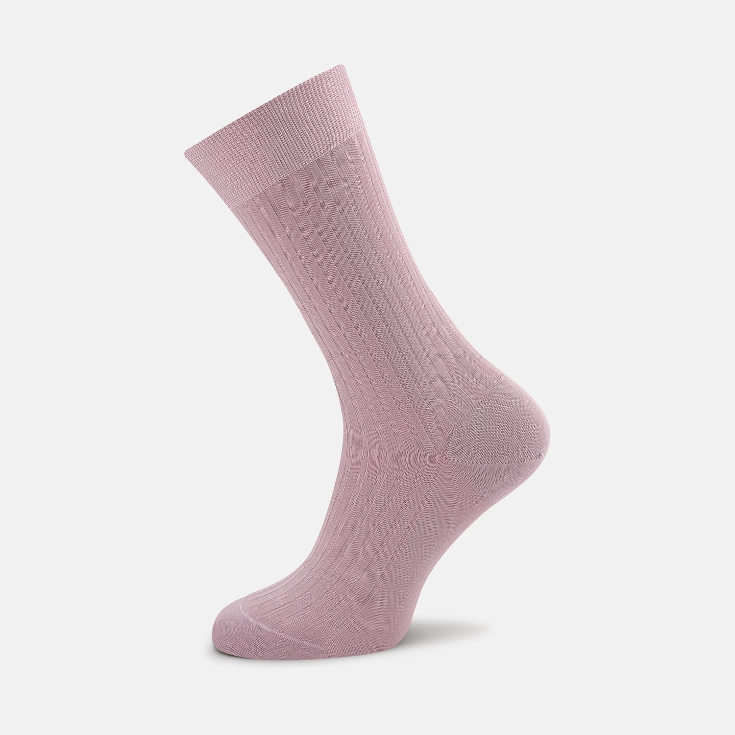 View 1 of product A single Dusky Pink Short Pure Cotton Sock by Turnbull & Asser stands upright against a plain white background, showcasing its ribbed design and fine craftsmanship.