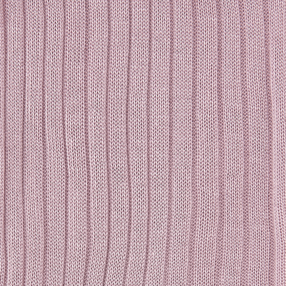 A single Dusky Pink Short Pure Cotton Sock by Turnbull & Asser stands upright against a plain white background, showcasing its ribbed design and fine craftsmanship.