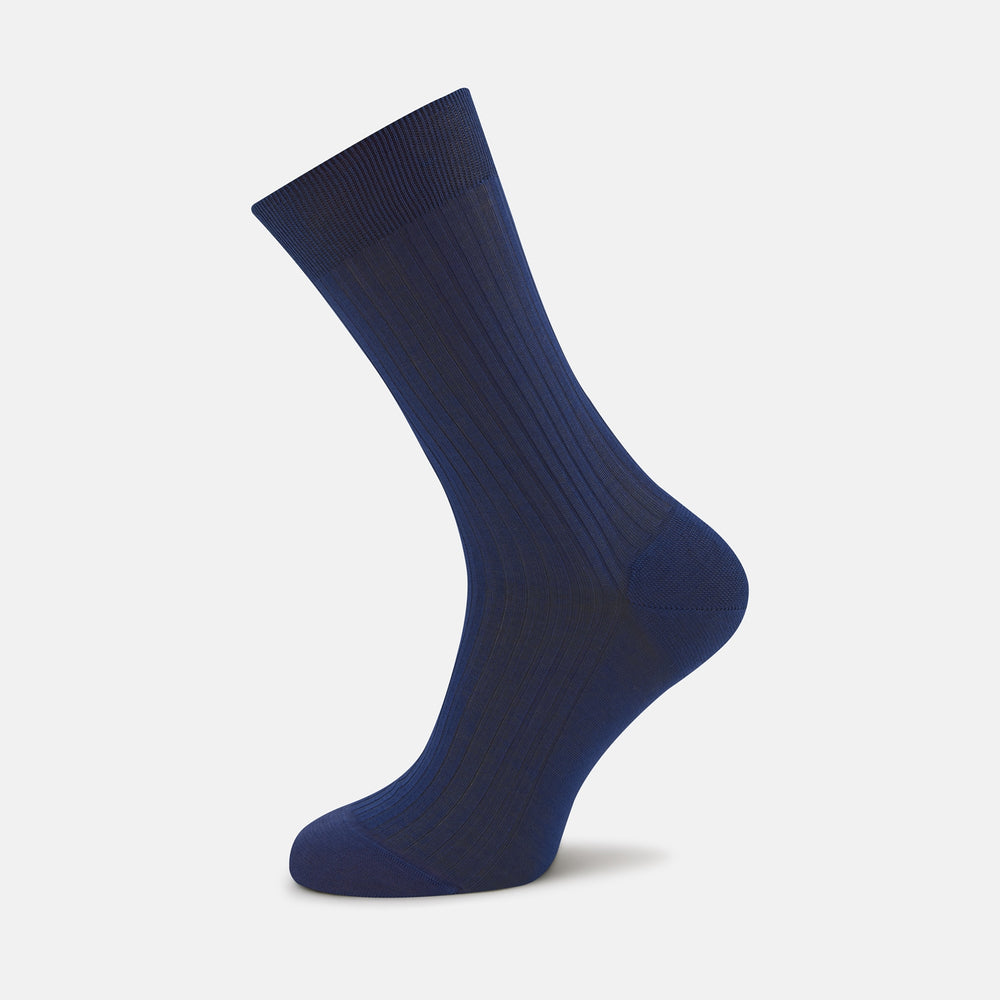 A single Ocean Blue Short Pure Cotton Sock from Turnbull & Asser is shown upright and angled left against a plain white background.