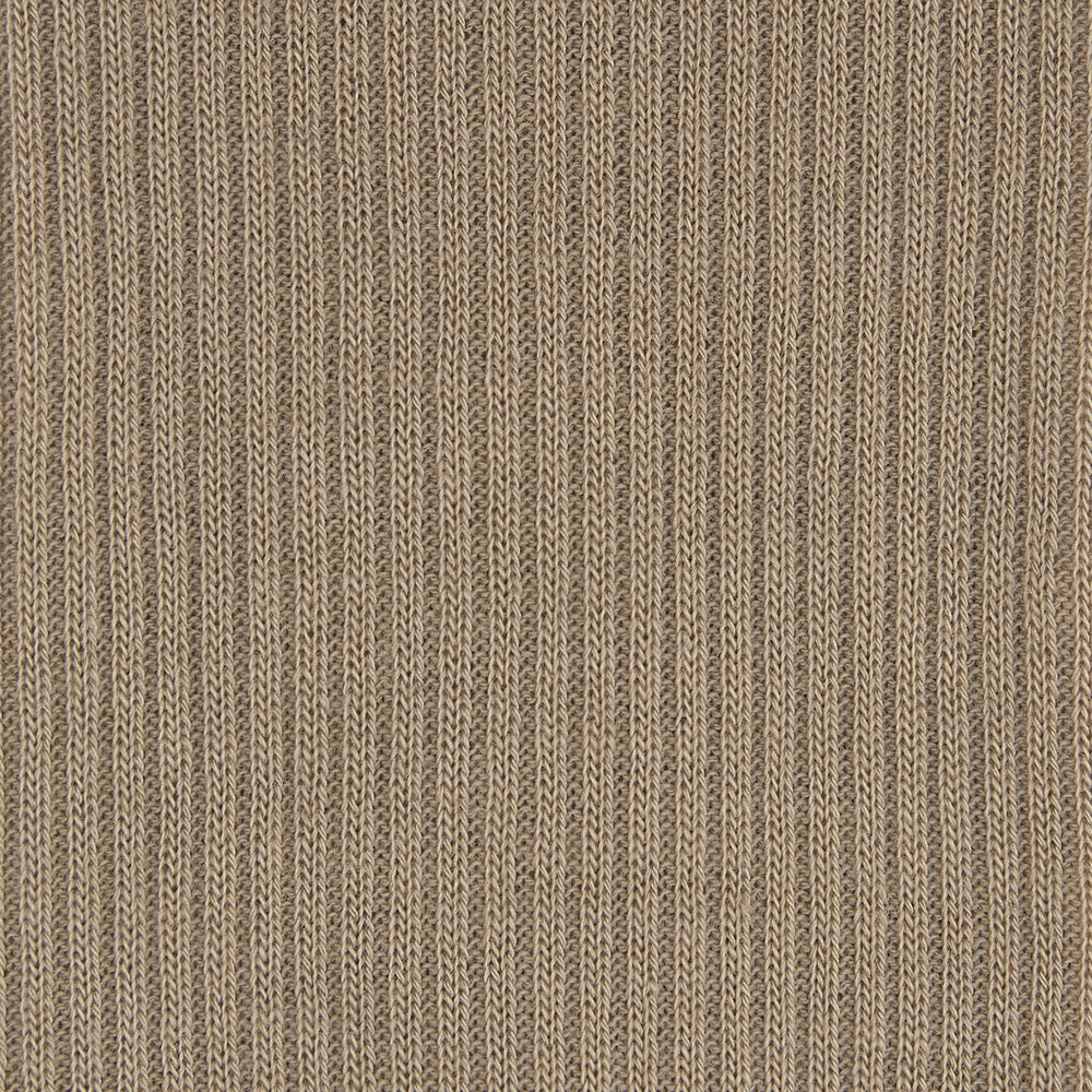 A single, knee-high Light Khaki Long Merino Wool Sock by Turnbull & Asser is displayed on a white background at a slight angle—an ideal luxury choice for men’s socks.