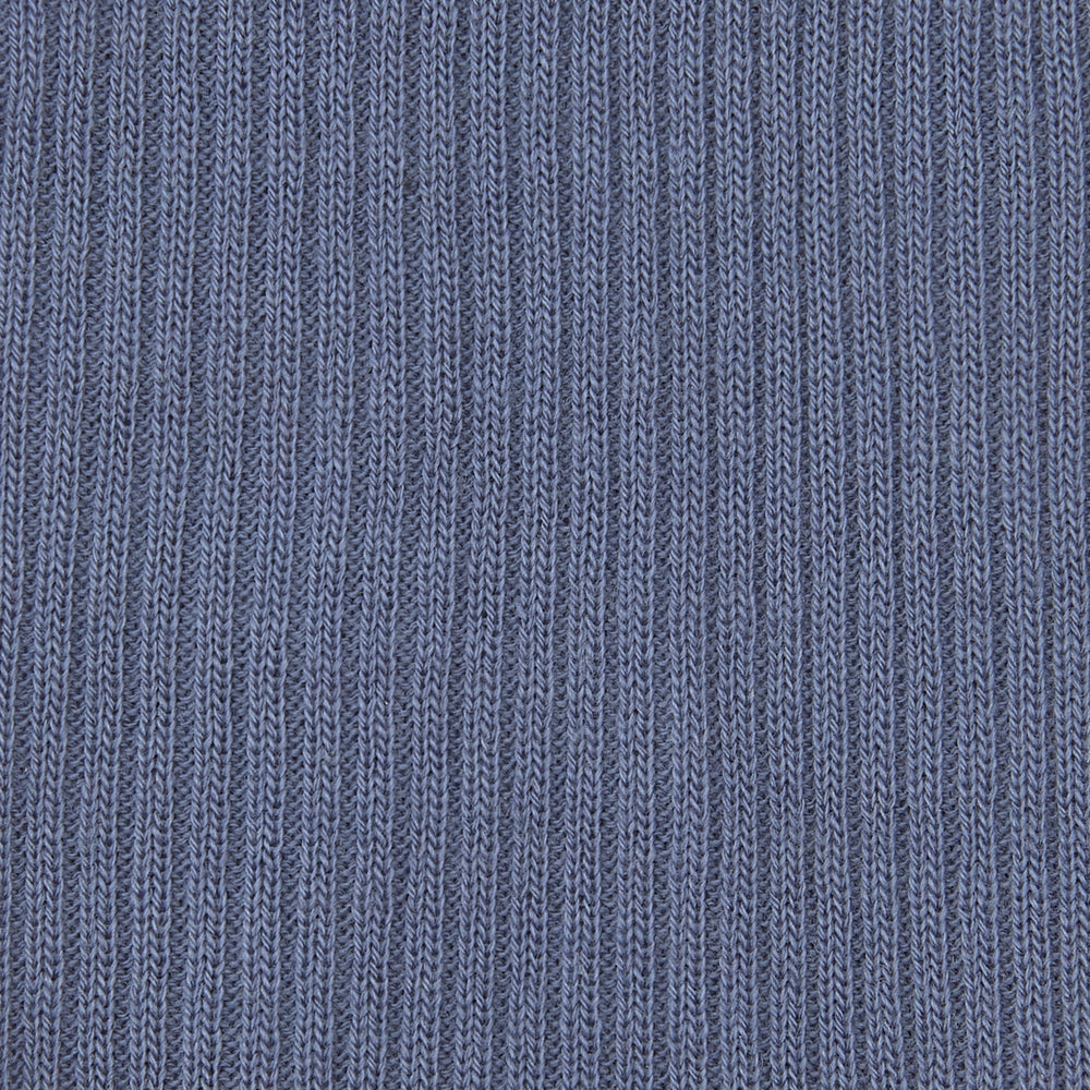 A single Smoke Grey Long Merino Wool Sock by Turnbull & Asser, featuring a ribbed texture and crafted in the tradition of luxury men’s socks, is displayed upright on a plain light-gray background.