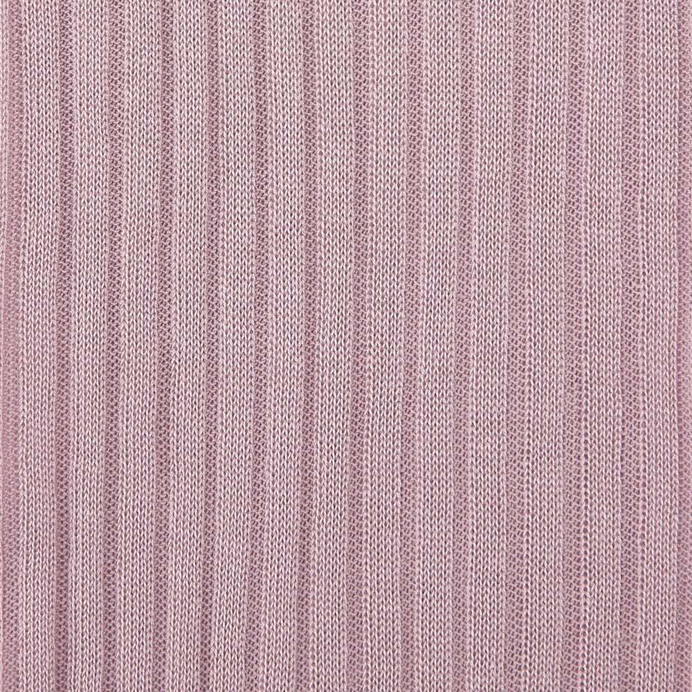 The Turnbull & Asser Dusky Pink Long Cotton Sock, crafted from premium Fil d’Ecosse Egyptian cotton with a ribbed texture, is shown standing upright on a white background in a side view.