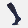 View 1 of product A single Ocean Blue Long Cotton Sock by Turnbull & Asser is shown on a white background, angled as if worn, highlighting its ribbed texture and elastic cuff at the top.