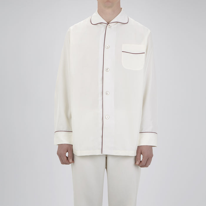 Cream Piped Silk Pyjama Set Image 2