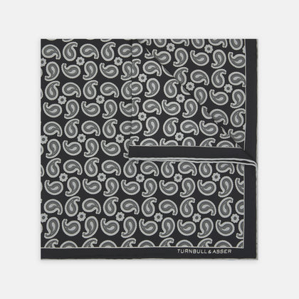 Monochrome Paisley Mill Silk Pocket Square Image 1