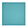 View 2 of product The Kingfisher Green Monocle Silk Pocket Square by Turnbull & Asser features an elegant geometric pattern and border, with the Turnbull & Asser name displayed in white on the lower right corner.