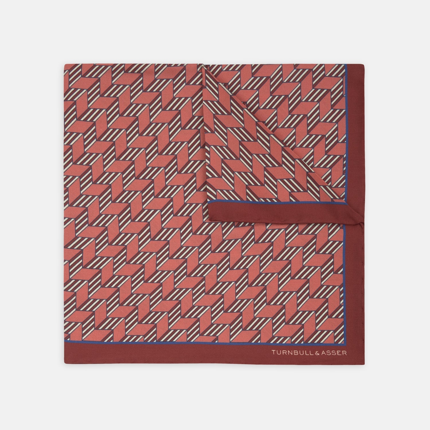 View 1 of product The Turnbull & Asser Red and Pink Arrow Silk Pocket Square features a striking pattern and luxurious silk, perfect for adding elegance to any look.