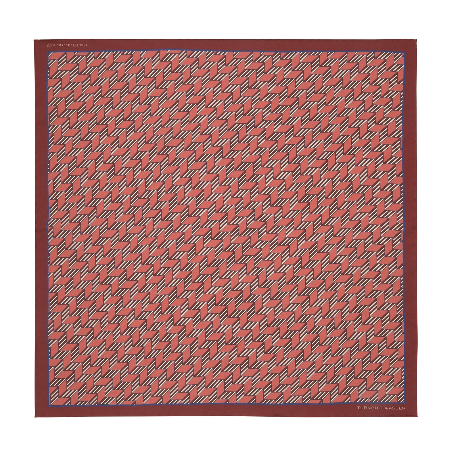 View 2 of product The Turnbull & Asser Red and Pink Arrow Silk Pocket Square features a striking pattern and luxurious silk, perfect for adding elegance to any look.