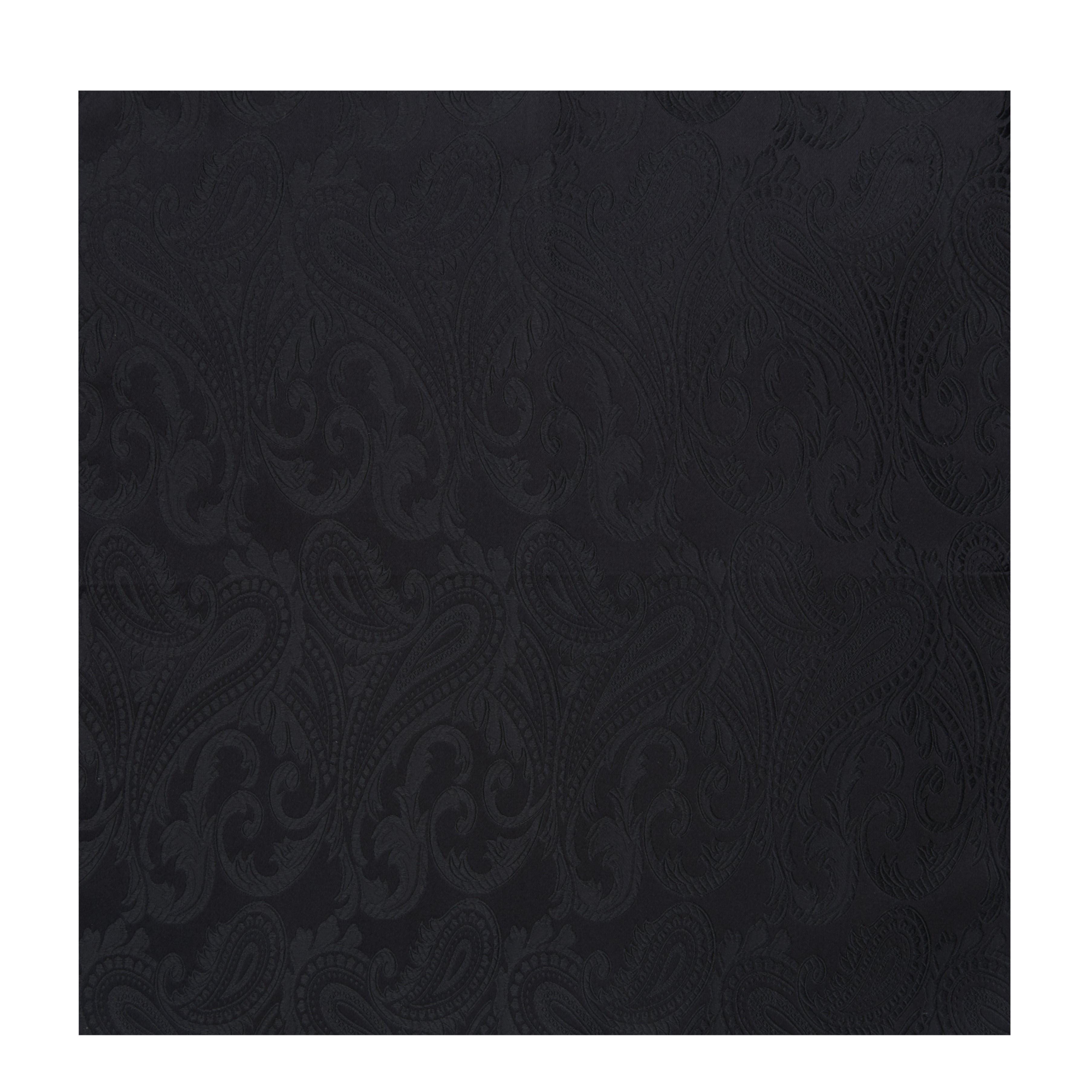 View 2 of product The Turnbull & Asser Black House Paisley Hand-Rolled Silk Pocket Square is elegantly folded to showcase both sides—a refined accessory, ideal for black tie attire.