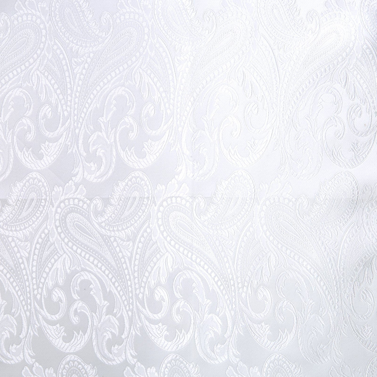 View 3 of product The Turnbull & Asser White House Paisley Hand-Rolled Silk Pocket Square is shown neatly folded to reveal both sides of its white woven fabric, ideal for black tie, set against a light gray background.