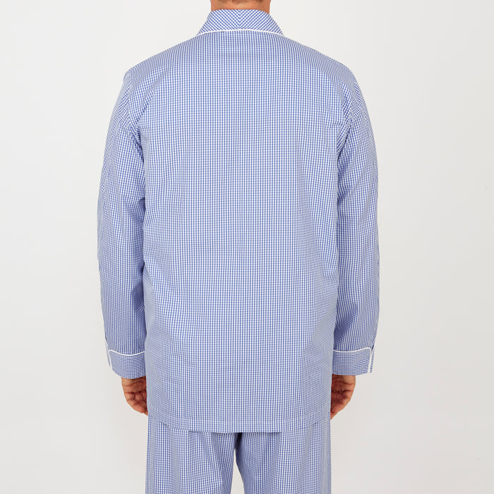 Mid Blue Gingham Check Piped Cotton Pyjama Set Image 2