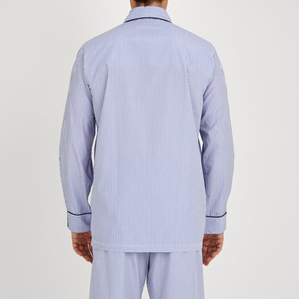 Blue Bengal Stripe Piped Cotton Pyjama Set Image 2