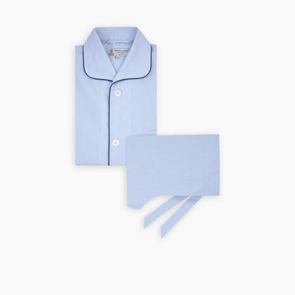 Light Blue Fine Check Piped Cotton Pyjama Set Image 2