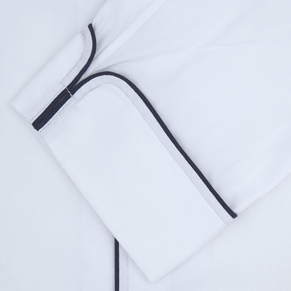 White Herringbone Piped Superfine Cotton Pyjama Set Image 1