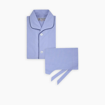 Blue Fine Stripe Piped Sea Island Quality Cotton Pyjama Set Image 2