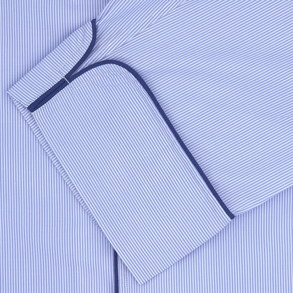 Blue Fine Stripe Piped Sea Island Quality Cotton Pyjama Set Image 1