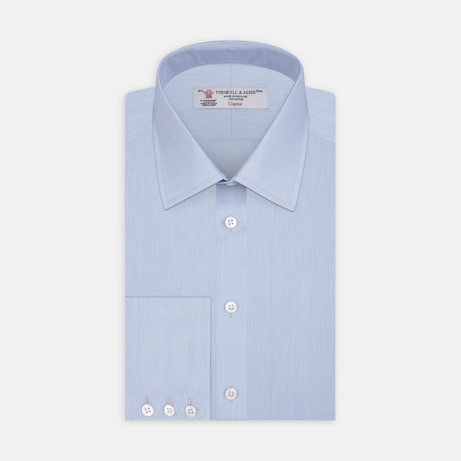 View 2 of product A circular piece of Turnbull & Asser Light Blue End-on-End Cotton Fabric with a light gray border is shown against a plain white background.