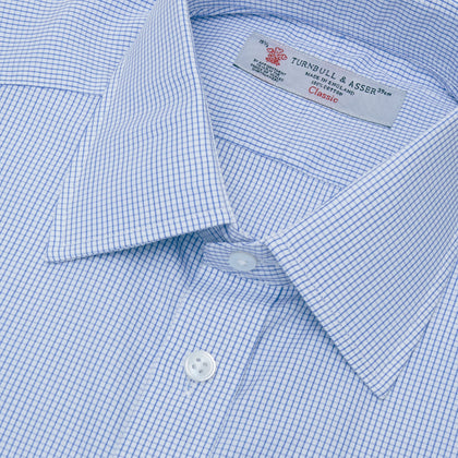 Blue Grid Check Shirt with T&amp;A Collar and 3-Button Cuffs Image 4