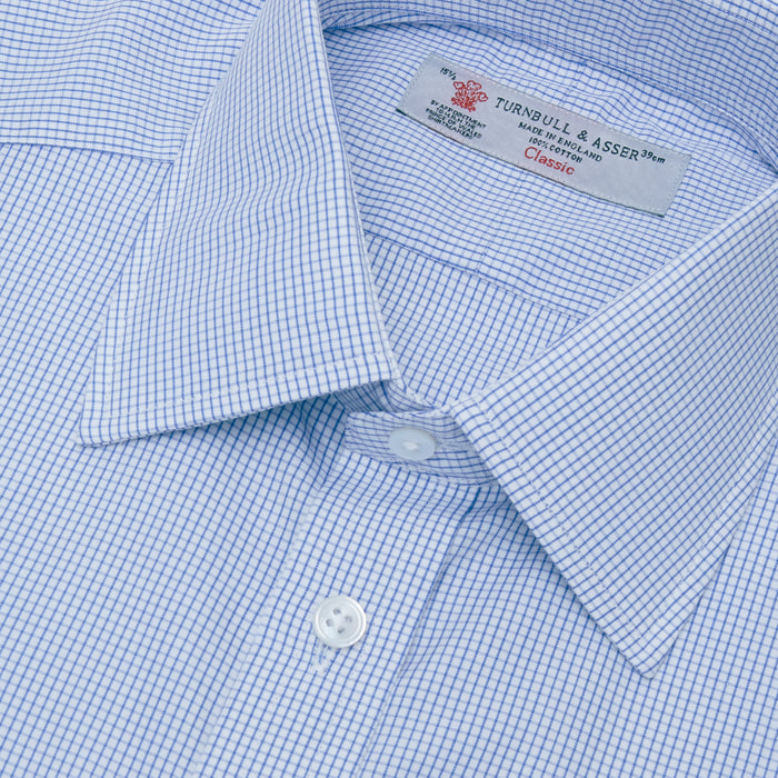 Blue Grid Check Shirt with T&amp;A Collar and 3-Button Cuffs Image 4